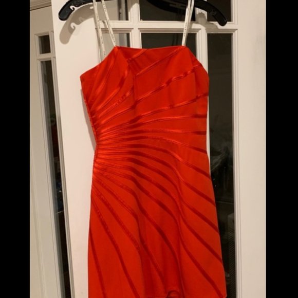 Strapless Mini Dress w/ Satin Strip Appliqué - Picture 4 of 6